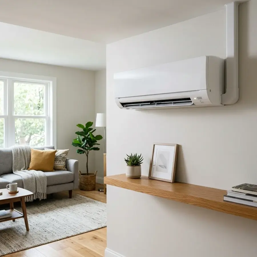 Ductless mini split air conditioning unit installed on a residential interior wall