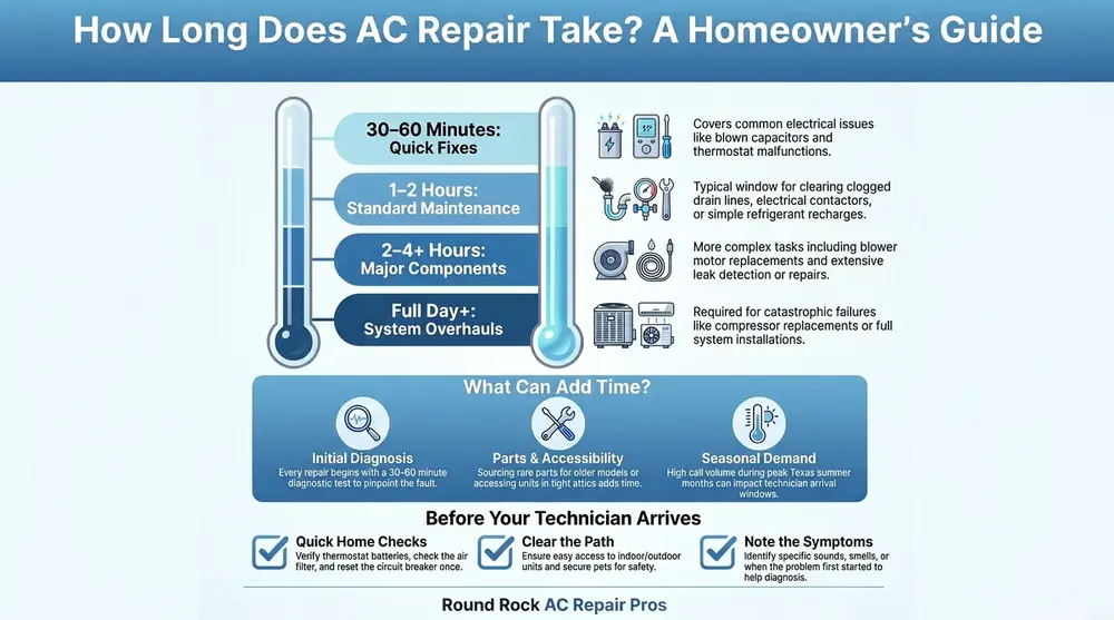 HVAC Infographic mapping out typical AC cooling cycle recovery times, sensible versus latent heat loads, and air temperature stabilization rates