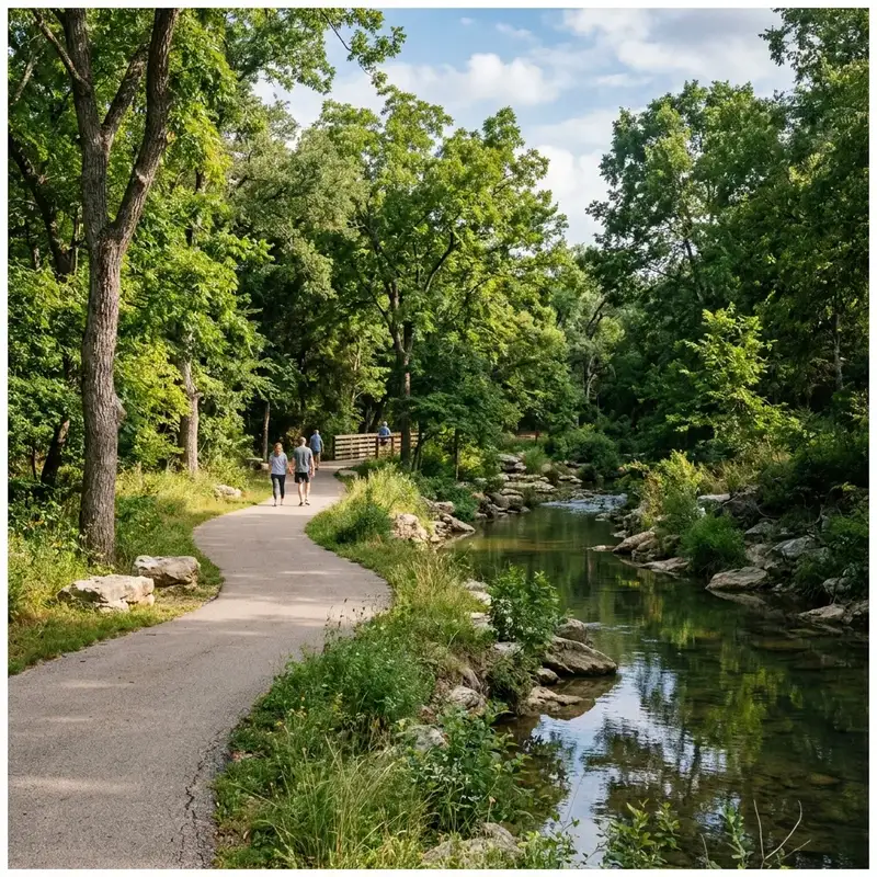 Scenic view of a community park path in Round Rock, Texas